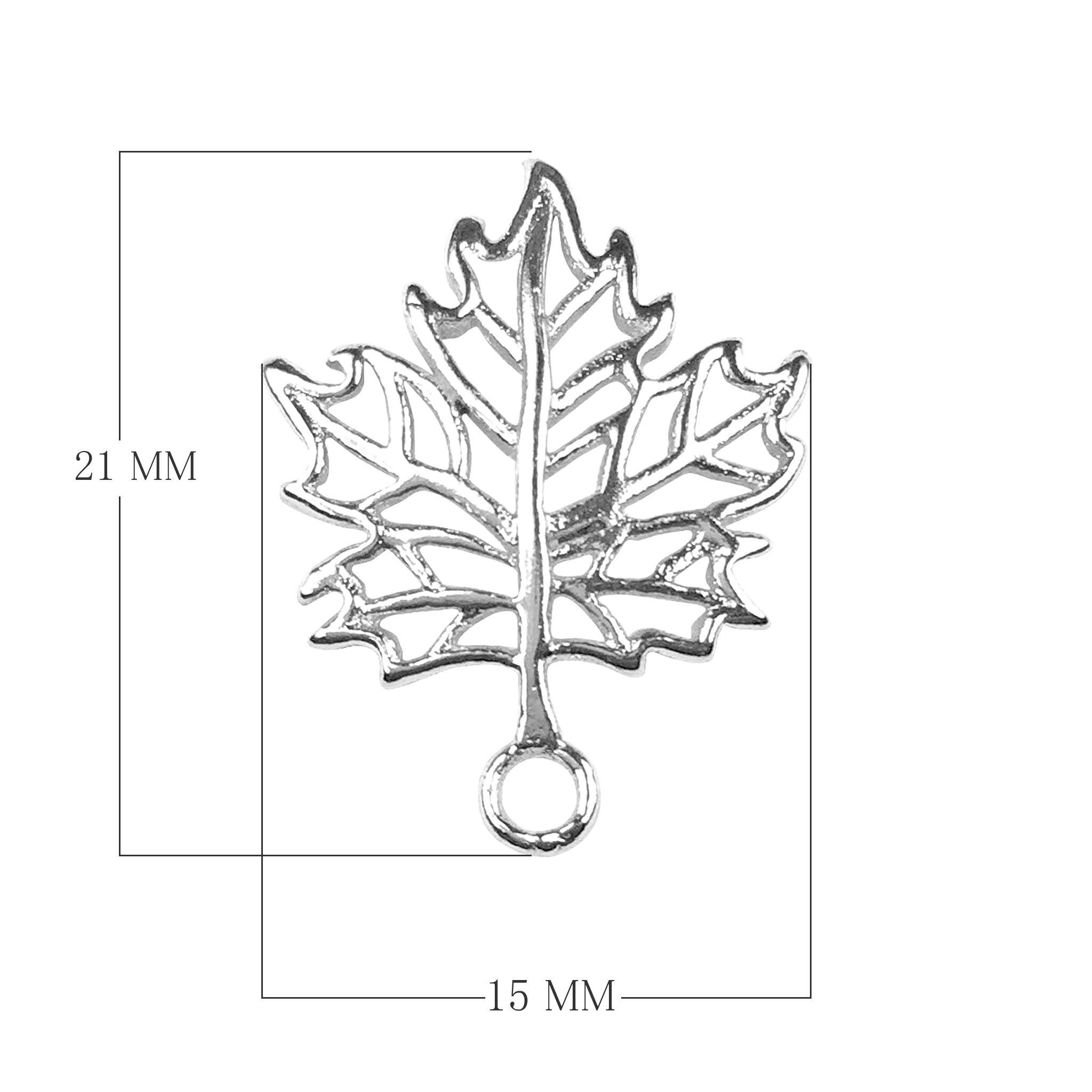 Silver Overlay Over Copper leaf shape charm pendant connector handcrafted in India with openwork vein design and antique finish for wholesale jewelry supply.