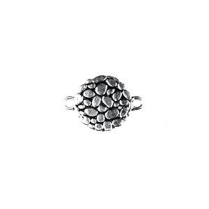 Silver Overlay Over Copper round pebble texture charm with double ring handcrafted in India with antique oxidized finish for wholesale jewelry supply.