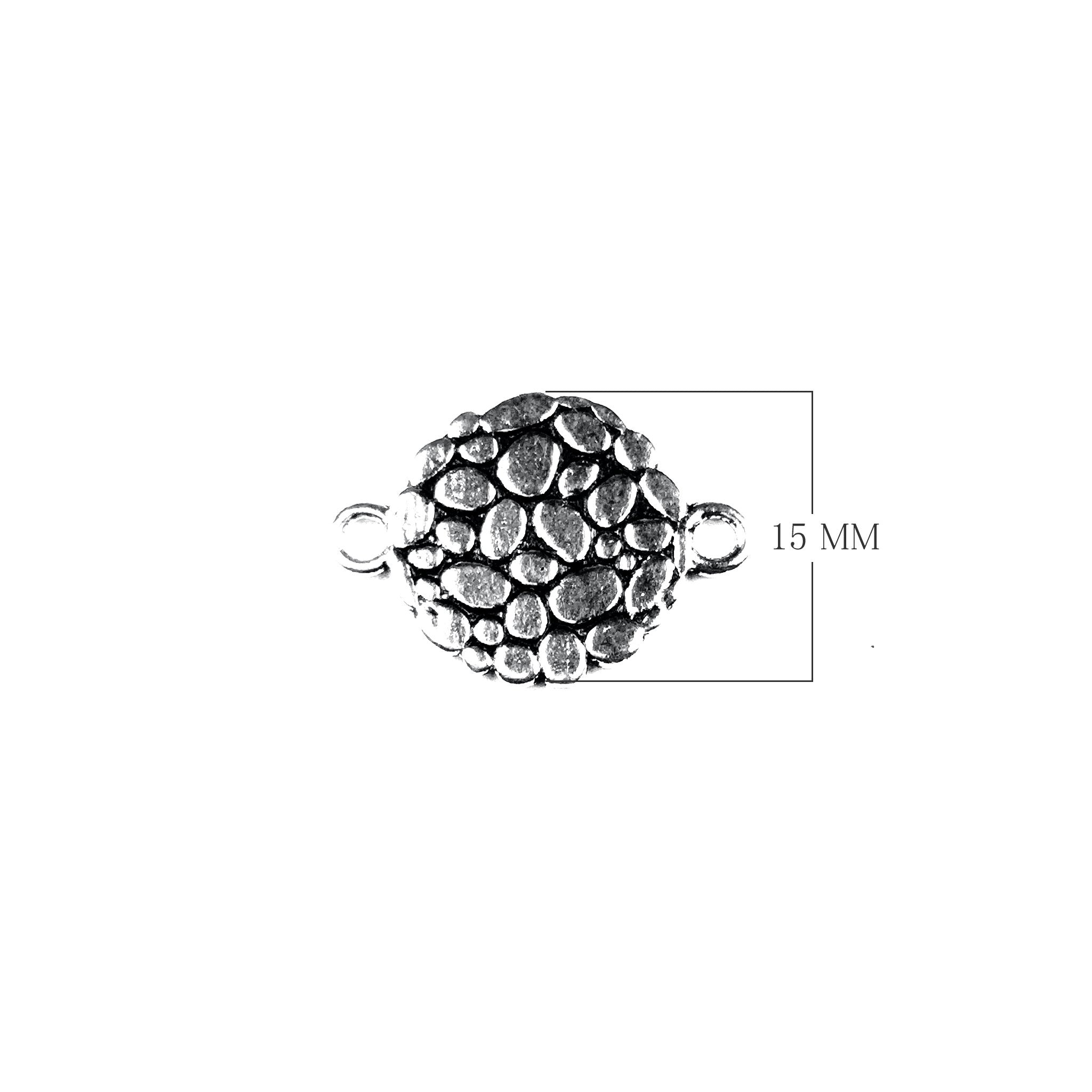 Silver Overlay Over Copper round pebble texture charm with double ring handcrafted in India with antique oxidized finish for wholesale jewelry supply.