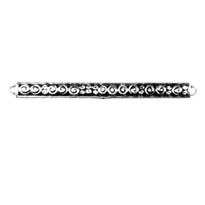 Silver Overlay Over Copper spiral bar connector handcrafted in India with embossed swirl design and antique oxidized finish for wholesale jewelry supply.