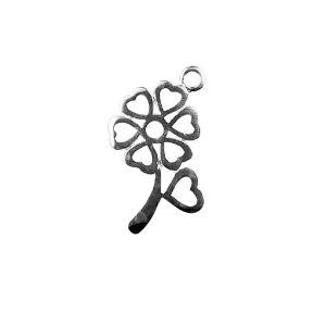 Silver Overlay Over Copper heart flower charm handcrafted in India with openwork heart petals and antique oxidized finish for wholesale jewelry supply.