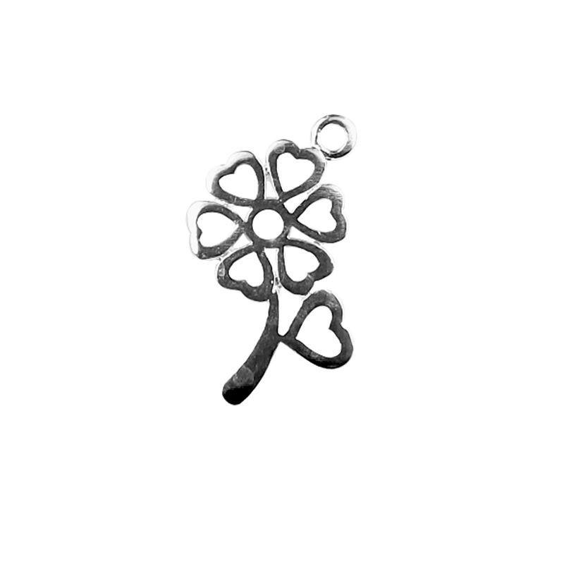 Silver Overlay Over Copper heart flower charm handcrafted in India with openwork heart petals and antique oxidized finish for wholesale jewelry supply.
