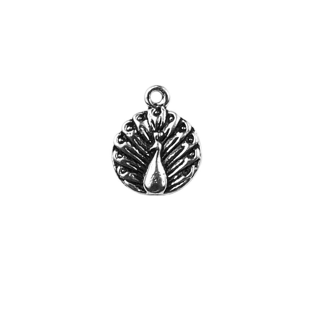 Handcrafted Silver Overlay Over Copper peacock charm pendant with oxidized finish made in India.