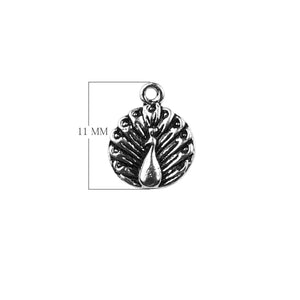 Handcrafted Silver Overlay Over Copper peacock charm pendant with oxidized finish made in India.