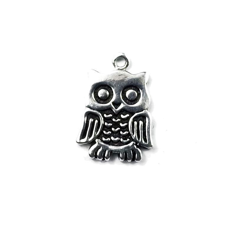 Handcrafted Silver Overlay Over Copper owl charm pendant with oxidized finish made in India.