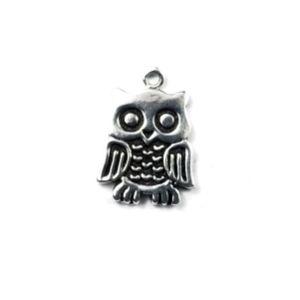 Handcrafted Silver Overlay Over Copper owl charm pendant with oxidized finish made in India.