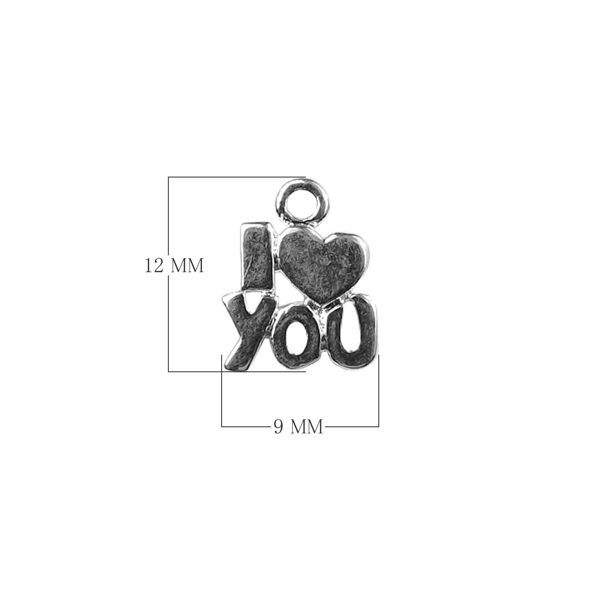Handcrafted Silver Overlay Over Copper I Love You heart charm pendant with oxidized finish made in India.