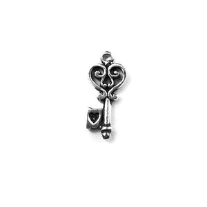 Handcrafted Silver Overlay Over Copper ornate key charm pendant with heart detail and oxidized finish made in India.