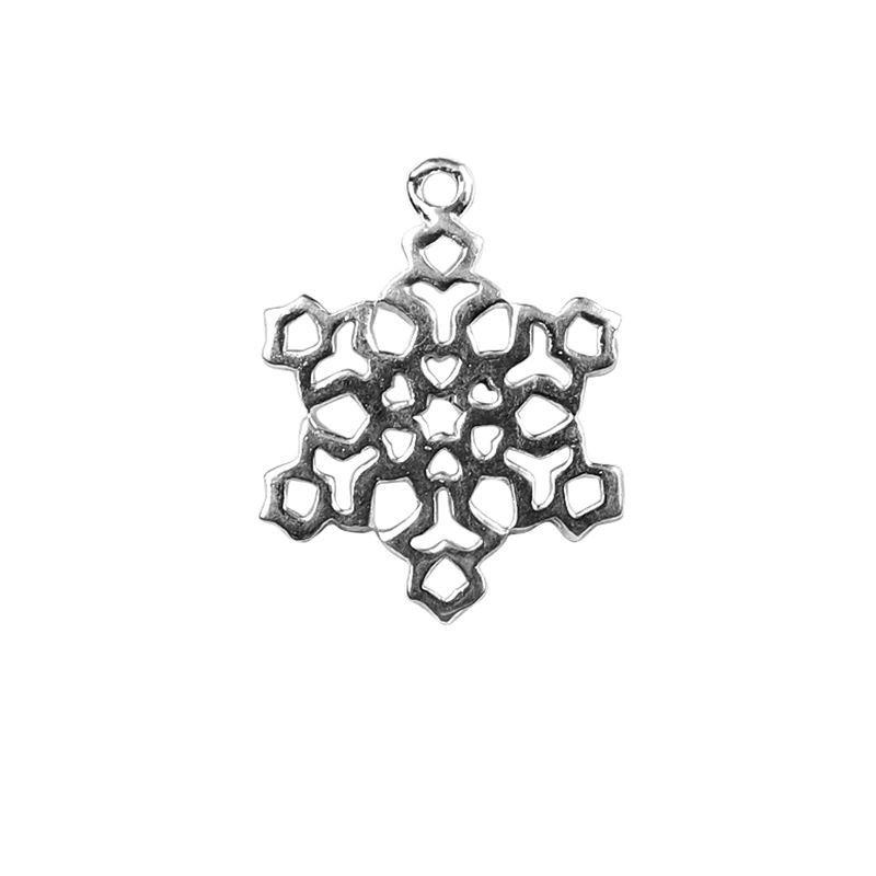 Handcrafted Silver Overlay Over Copper snowflake charm pendant with oxidized finish made in India.