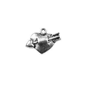 Handcrafted Silver Overlay Over Copper heart with arrow charm pendant with oxidized finish made in India.