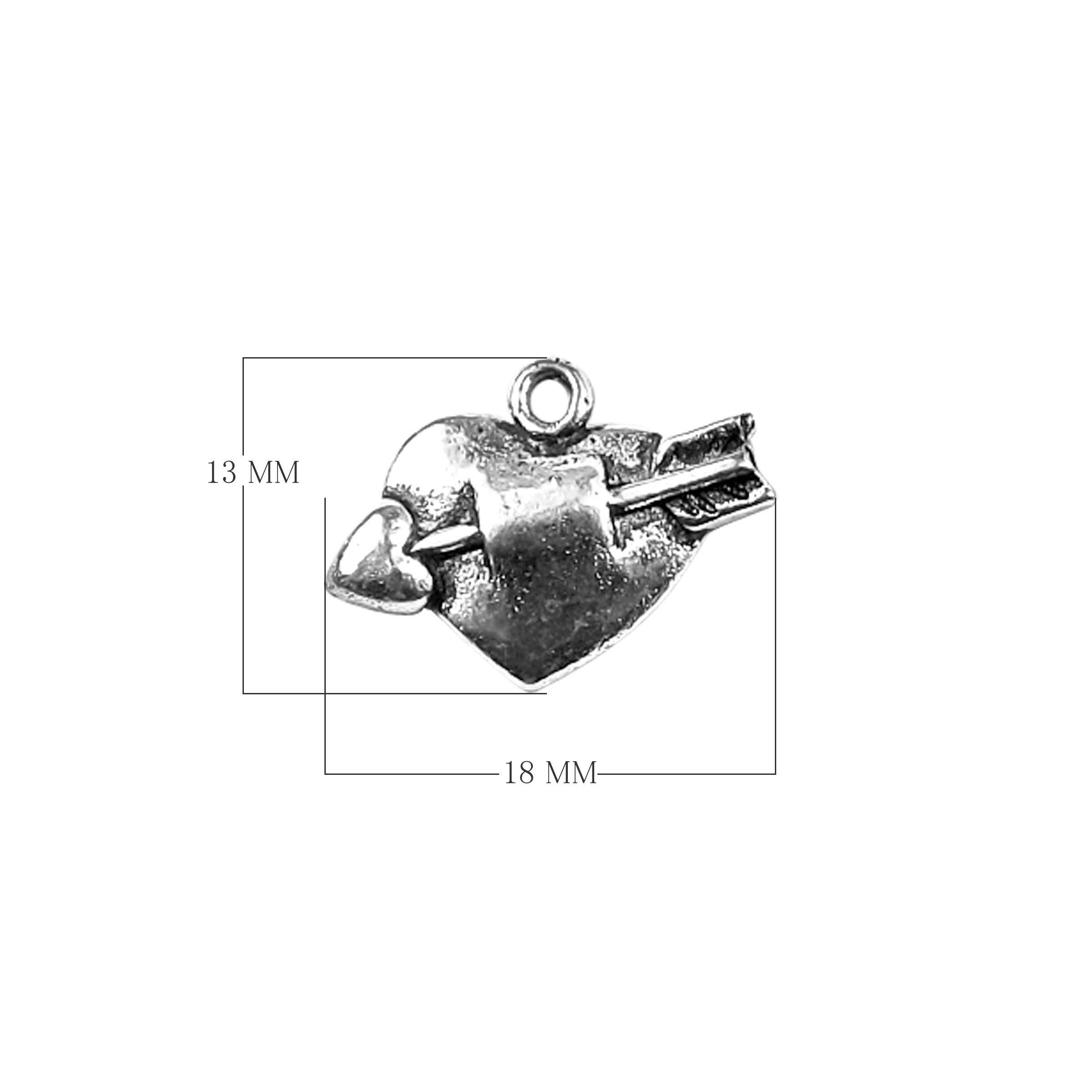 Handcrafted Silver Overlay Over Copper heart with arrow charm pendant with oxidized finish made in India.