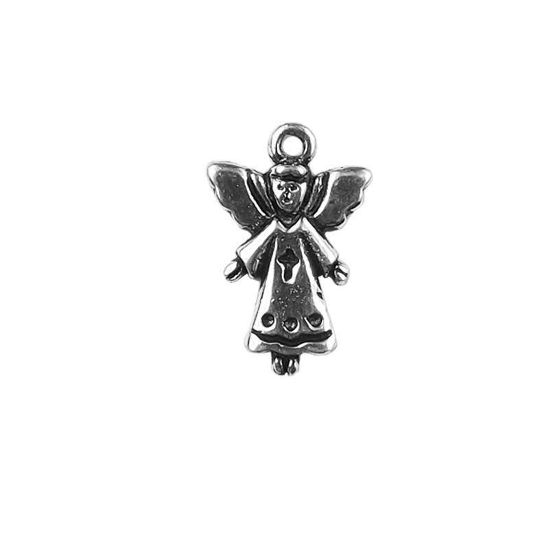 Handcrafted Silver Overlay Over Copper angel charm pendant with oxidized finish made in India.