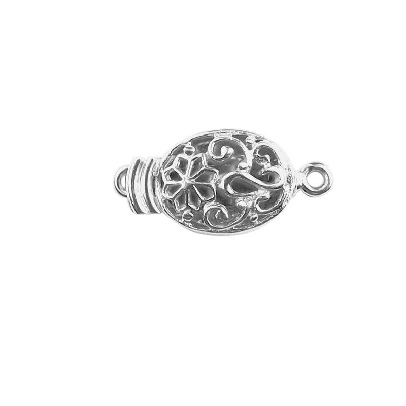 Handcrafted Silver Overlay Over Copper oval magnetic floral clasp with oxidized finish made in India.