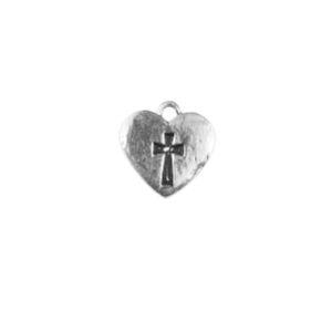 Handcrafted Silver Overlay Over Copper heart cross pendant with antique oxidized finish made in India.