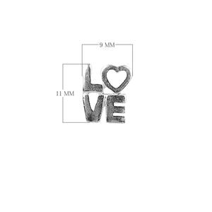 Handcrafted Silver Overlay Over Copper LOVE charm with heart cutout and antique finish made in India.