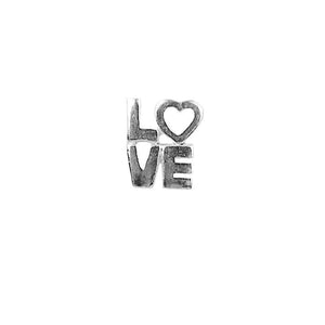 Handcrafted Silver Overlay Over Copper LOVE charm with heart cutout and antique finish made in India.