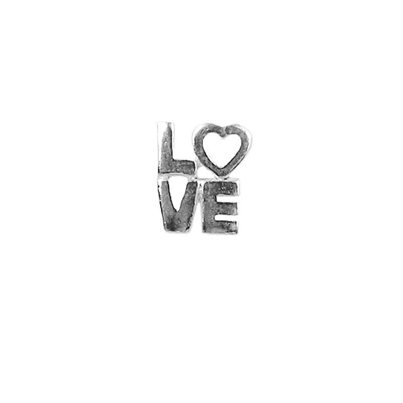 Handcrafted Silver Overlay Over Copper LOVE charm with heart cutout and antique finish made in India.