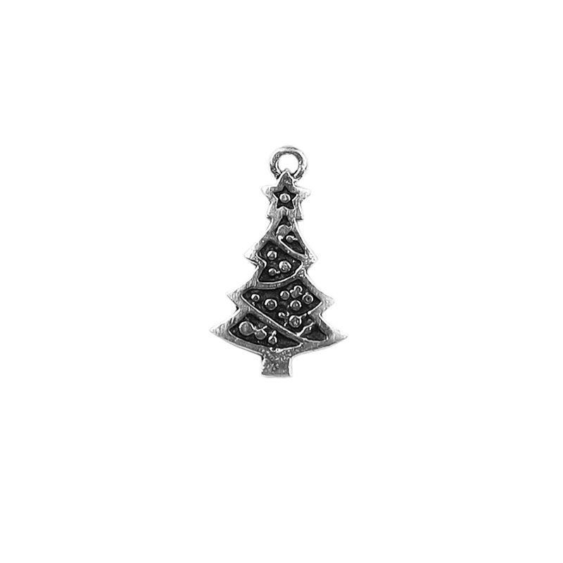 Handcrafted Silver Overlay Over Copper Christmas tree charm with antique finish made in India.