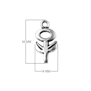 Handcrafted silver overlay abstract symbol charm made of silver overlay over copper with circular top and leaf design in India.