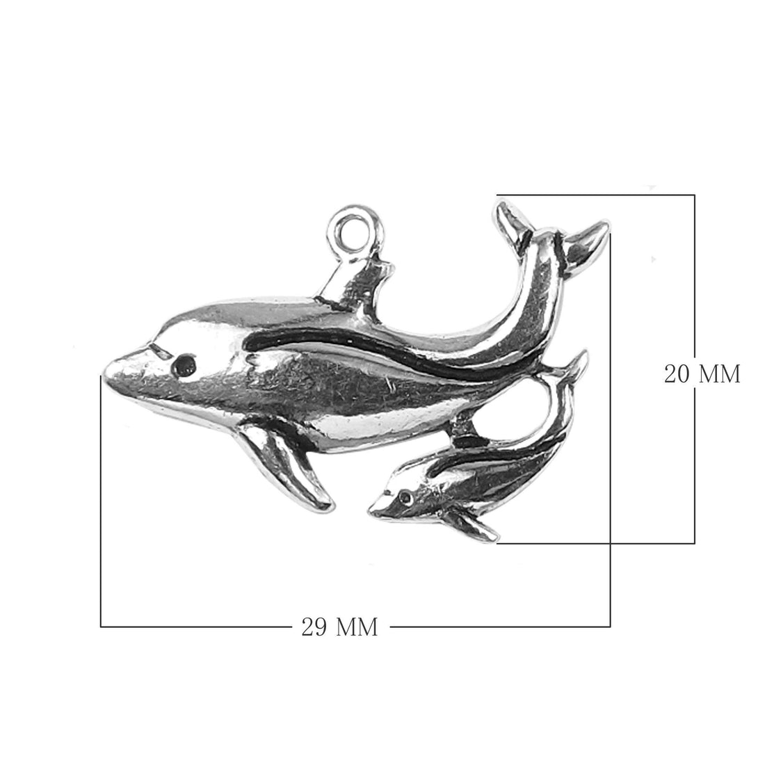 CSF-428 Silver Overlay Dolphin & Baby Dolphin Charm Beads Bali Designs Inc 