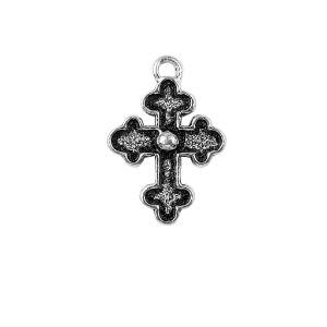 Handcrafted silver overlay decorative cross charm with center bead made of silver overlay over copper in India.