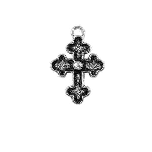 Handcrafted silver overlay decorative cross charm with center bead made of silver overlay over copper in India.