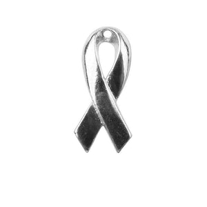Handcrafted silver overlay awareness ribbon charm made of silver overlay over copper with polished finish in India.