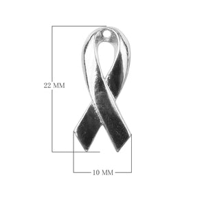 Handcrafted silver overlay awareness ribbon charm made of silver overlay over copper with polished finish in India.