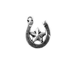 Handcrafted silver overlay horseshoe star charm made of silver overlay over copper with polished finish in India.