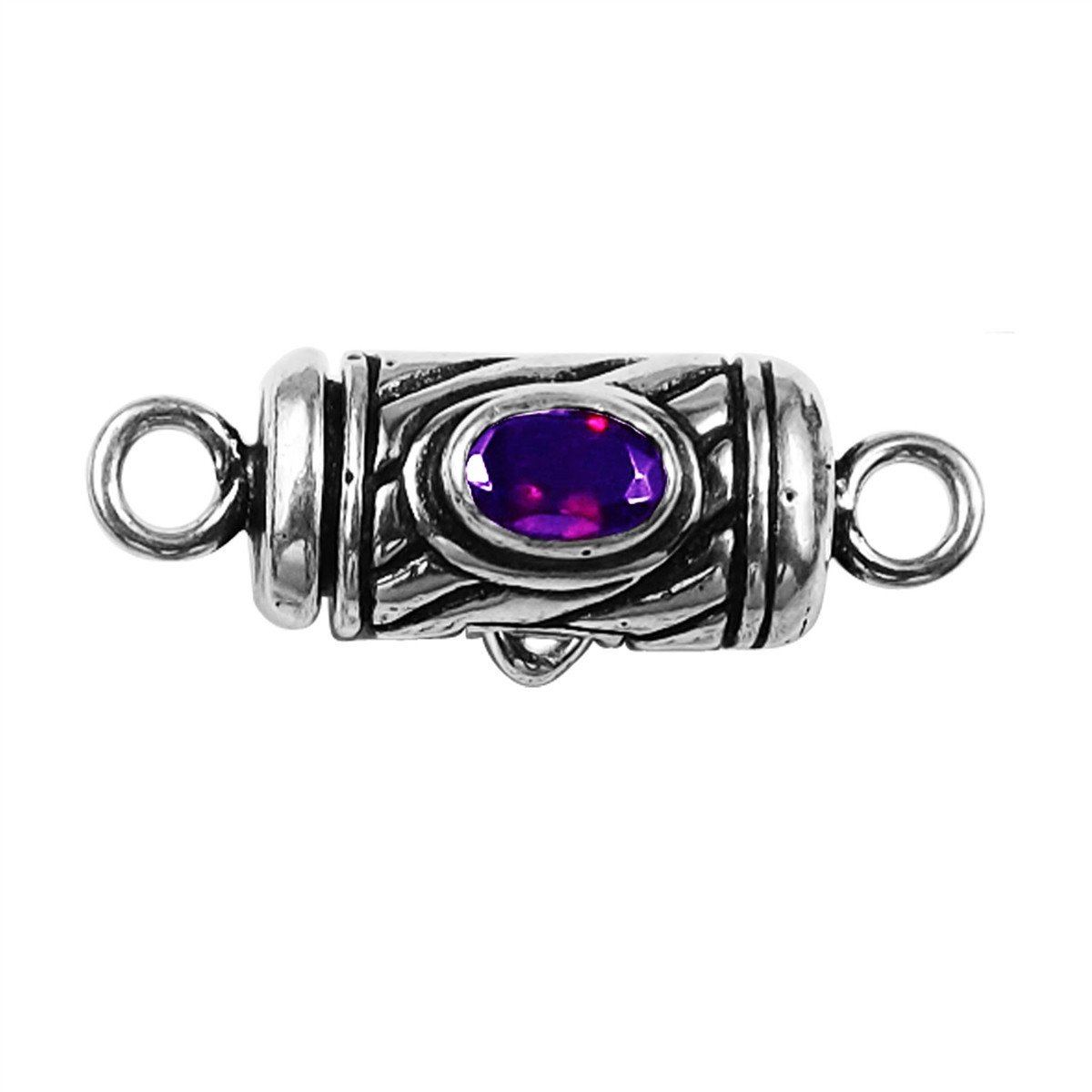 Handcrafted silver overlay oval purple stone connector charm made of silver overlay over copper in India.