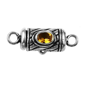 Handcrafted silver overlay oval yellow stone connector charm made of silver overlay over copper in India.