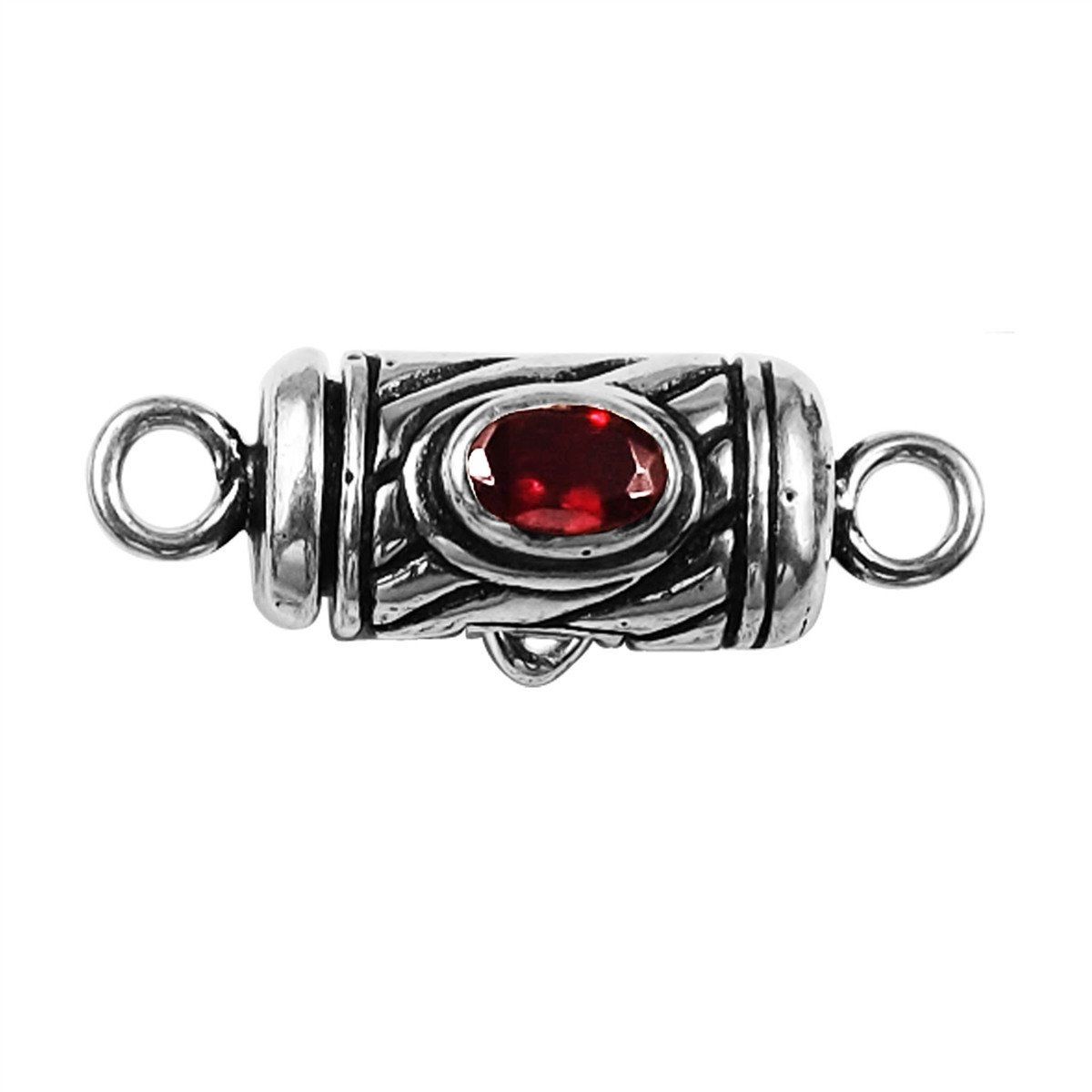 Handcrafted Silver Overlay Over Copper clasp with red oval stone and oxidized finish made in India.