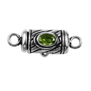 Handcrafted Silver Overlay Over Copper clasp with green oval stone and oxidized finish made in India.