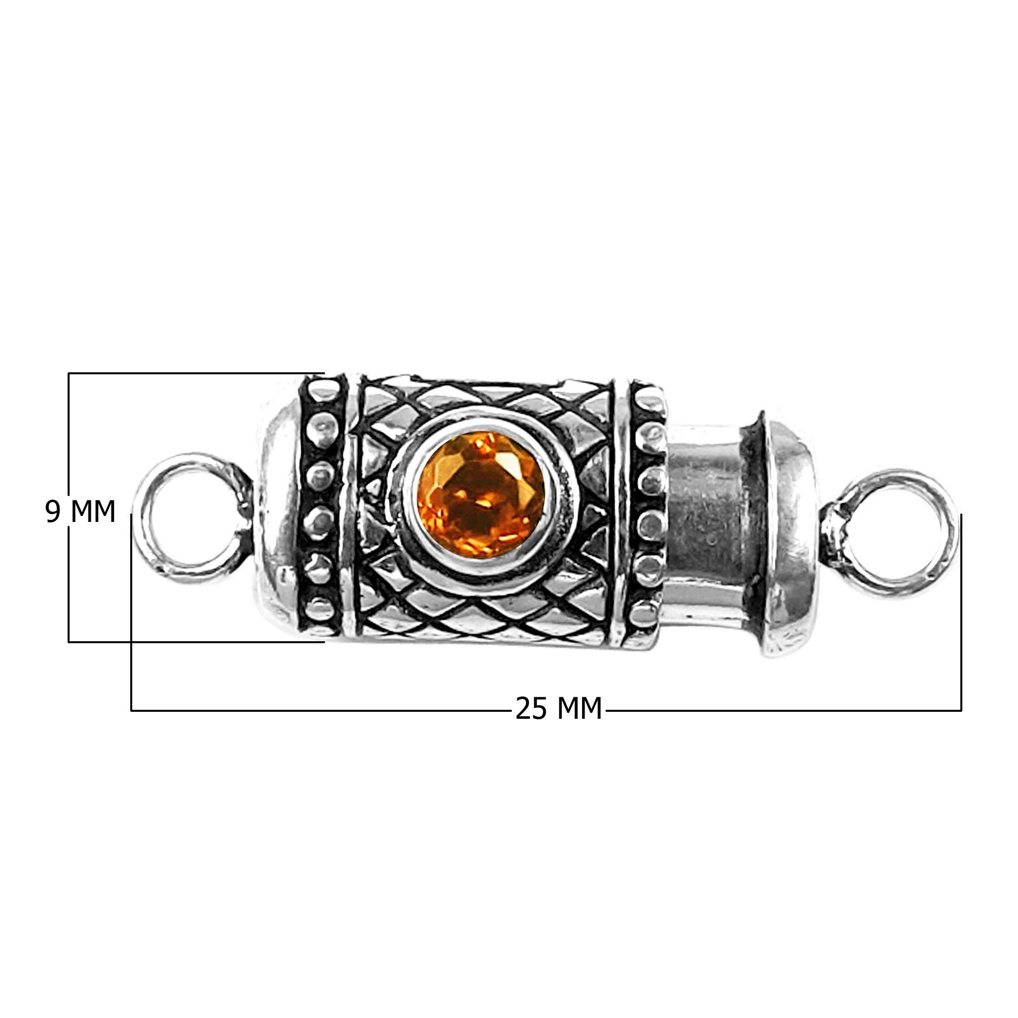 Handcrafted Silver Overlay Over Copper clasp with round amber-colored stone and oxidized finish made in India.