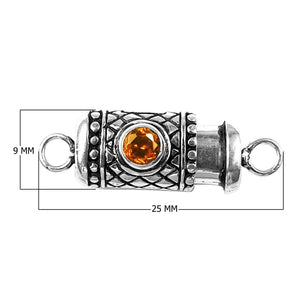 Handcrafted Silver Overlay Over Copper clasp with round amber-colored stone and oxidized finish made in India.