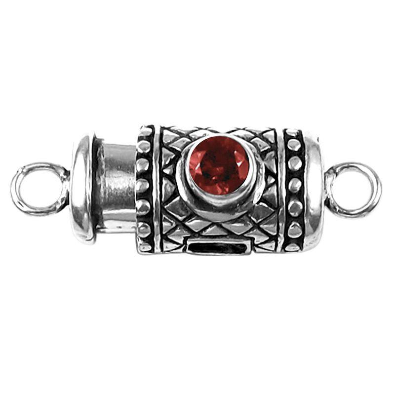 Handcrafted Silver Overlay Over Copper clasp with round deep red stone and oxidized textured finish made in India.