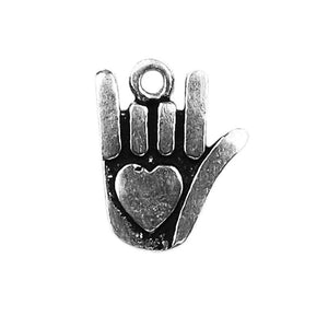 CSF-436 Silver Overlay Hand with Etched Heart Charm Beads Bali Designs Inc 