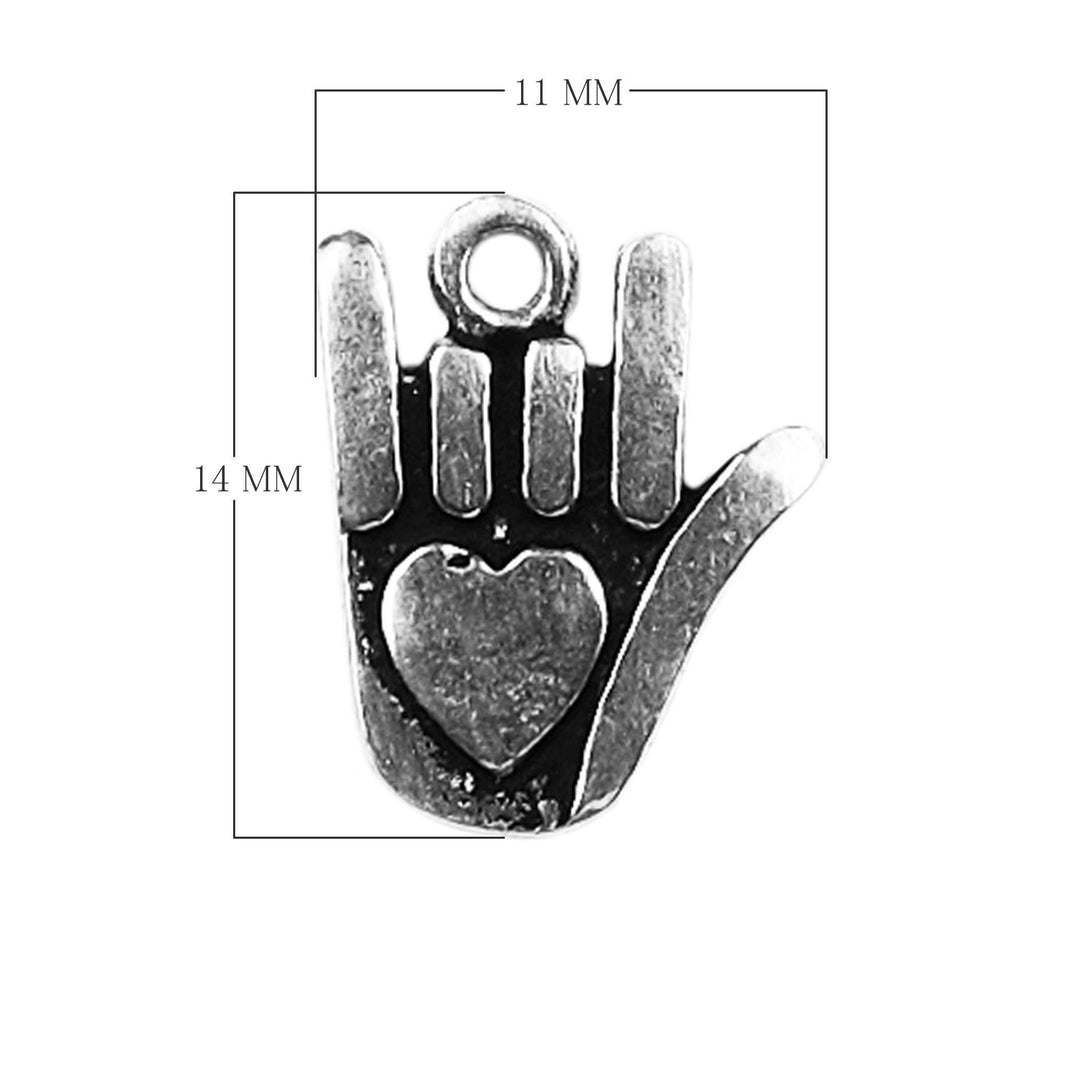 CSF-436 Silver Overlay Hand with Etched Heart Charm Beads Bali Designs Inc 