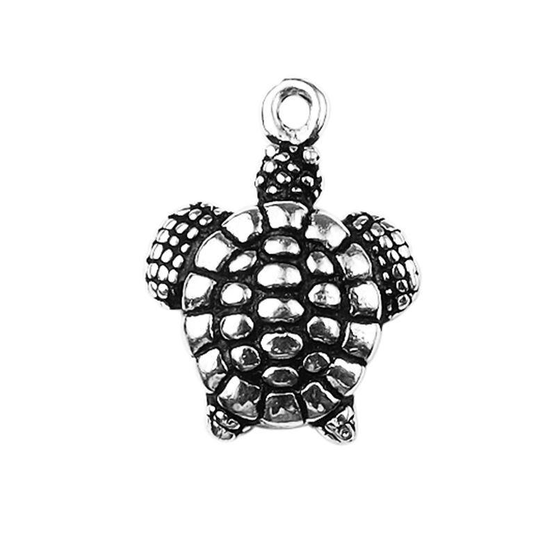 Handcrafted Silver Overlay Over Copper turtle charm with textured shell and oxidized finish made in India.