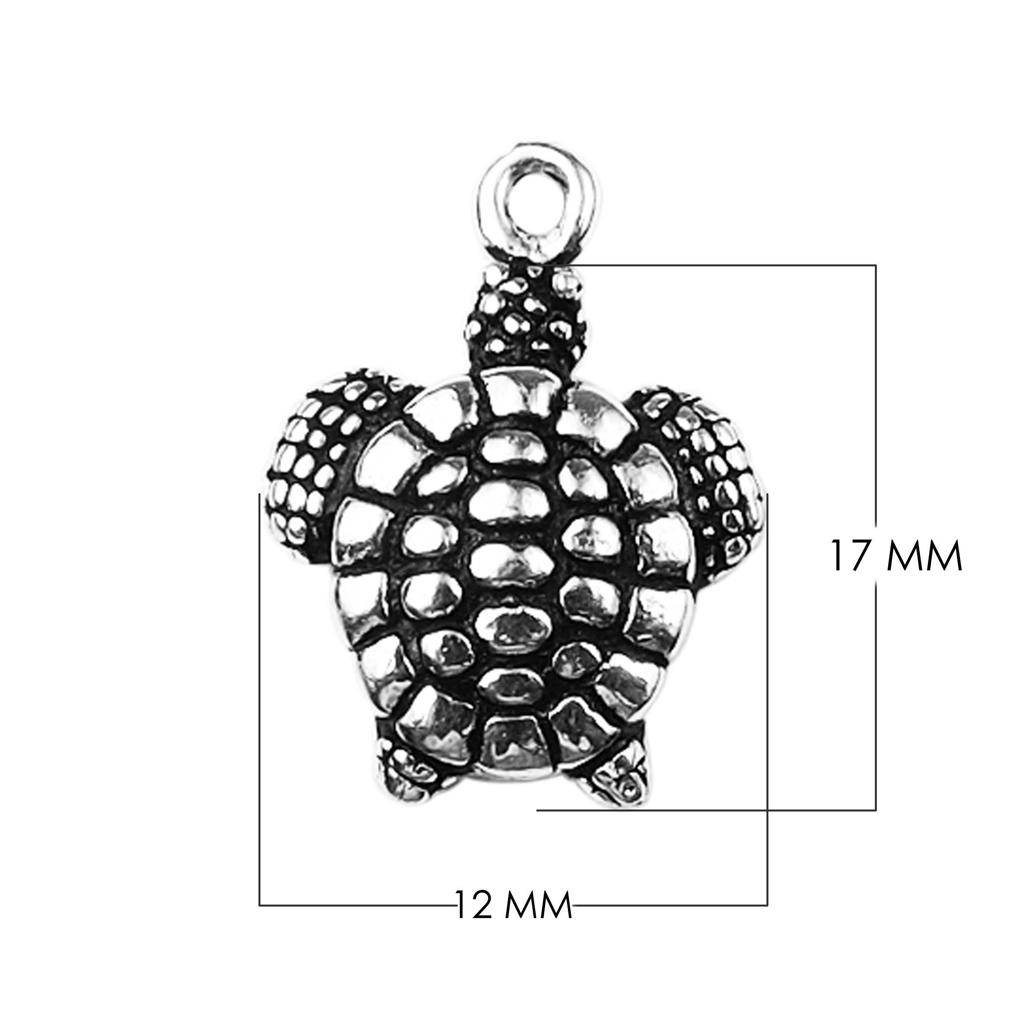 Handcrafted Silver Overlay Over Copper turtle charm with textured shell and oxidized finish made in India.