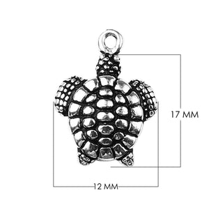 Handcrafted Silver Overlay Over Copper turtle charm with textured shell and oxidized finish made in India.