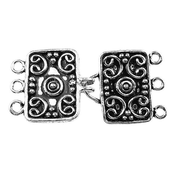 CSF-445-15X21MM Silver Overlay Multi Strand Clasp With 3 Hole Beads Bali Designs Inc 