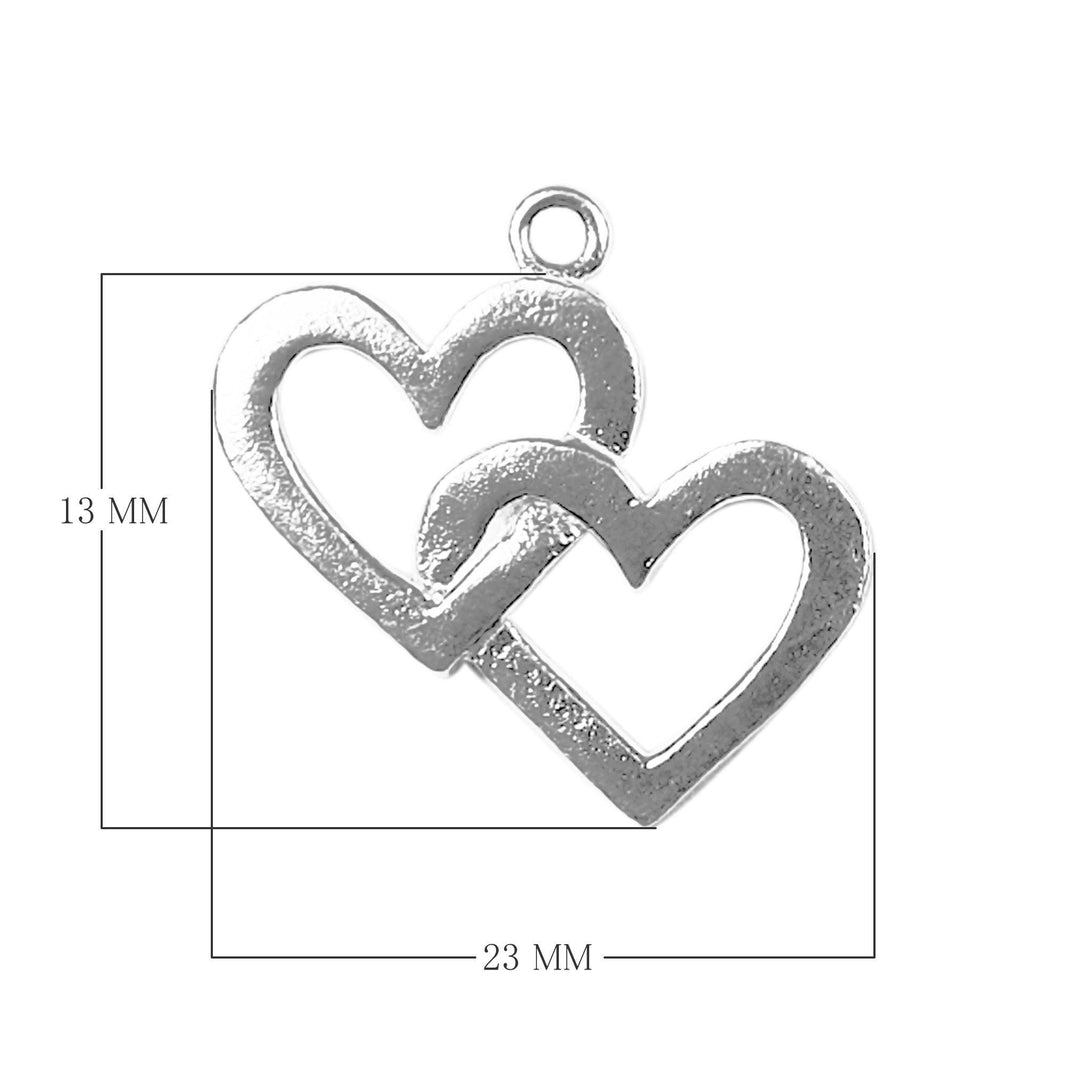 CSF-454-23X13MM Silver Overlay Two Heart Charm Beads Bali Designs Inc 