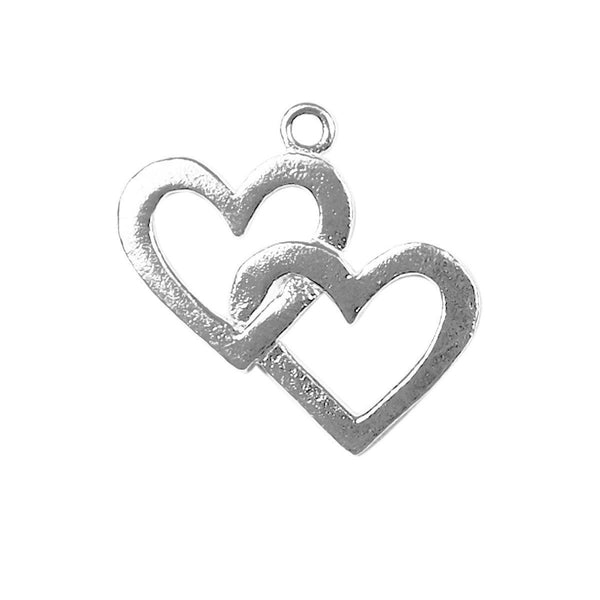 CSF-454-23X13MM Silver Overlay Two Heart Charm Beads Bali Designs Inc 