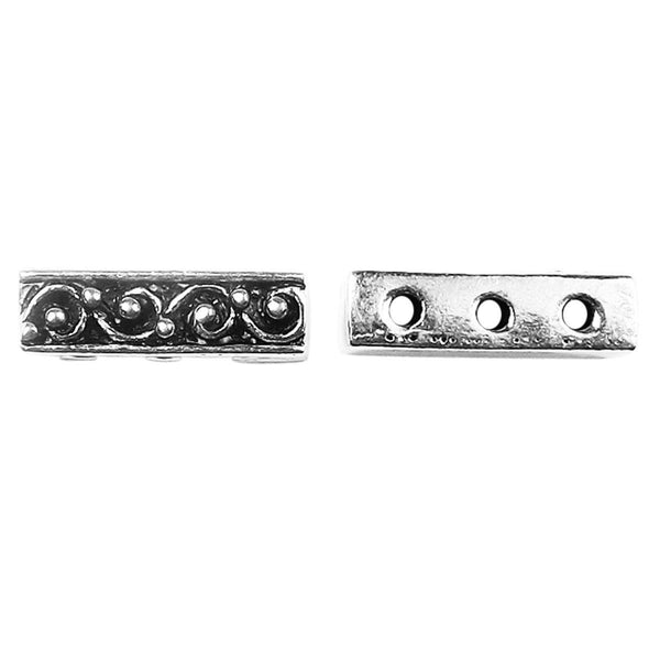 CSF-465 Silver Overlay Multi Strand Scroll Work Spacer Bar With 3 Hole Beads Bali Designs Inc 