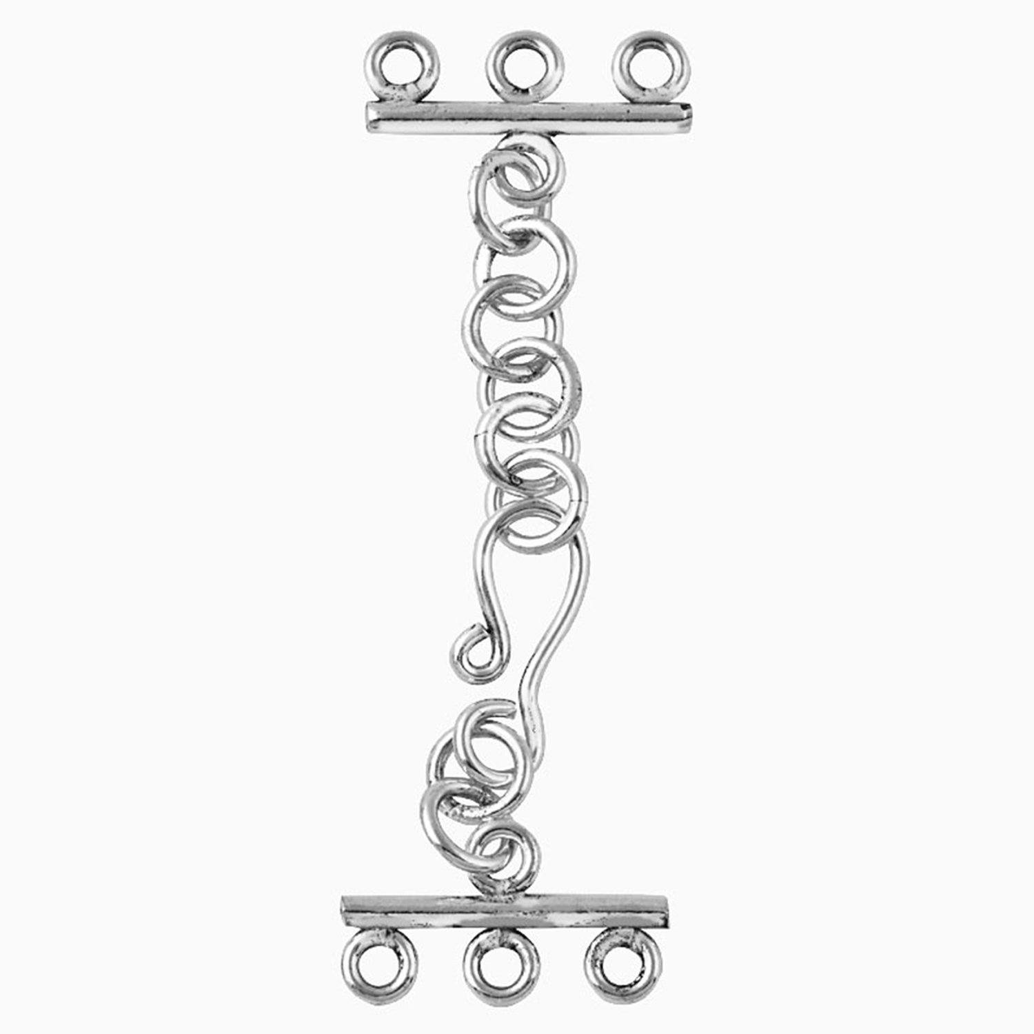 Handcrafted sterling silver 3-hole multi-strand clasp from India for wholesale jewelry findings.