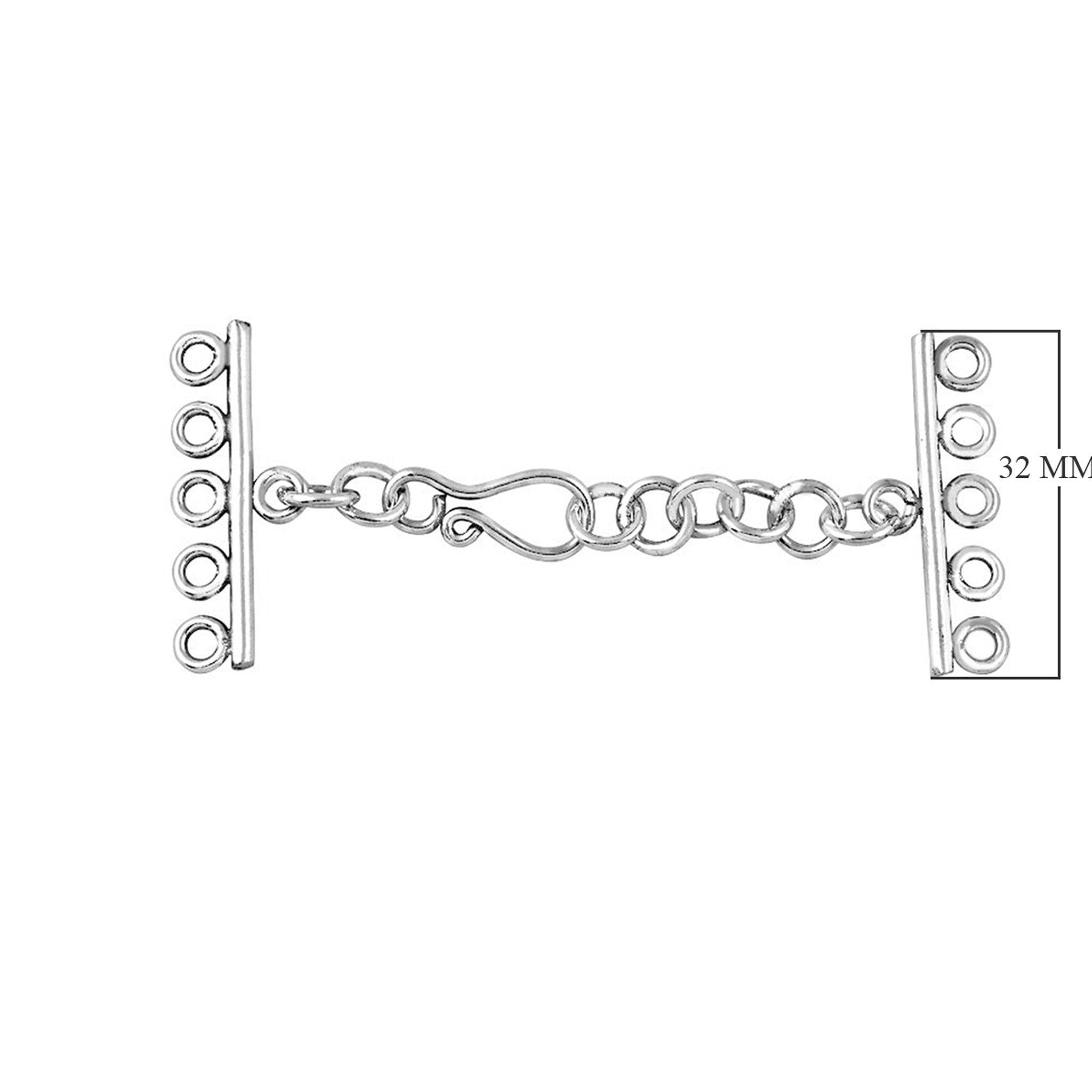 Sterling silver 5-hole multi-strand clasp handcrafted in India for wholesale jewelry findings.