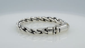 925 sterling silver twisted link bracelet with box clasp, handcrafted in Bali.