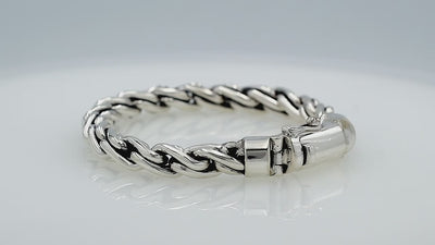 925 sterling silver twisted link bracelet with box clasp, handcrafted in Bali.