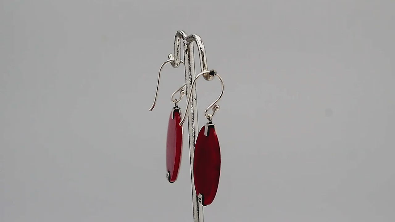 Sterling silver round Red Coral dangle earrings
